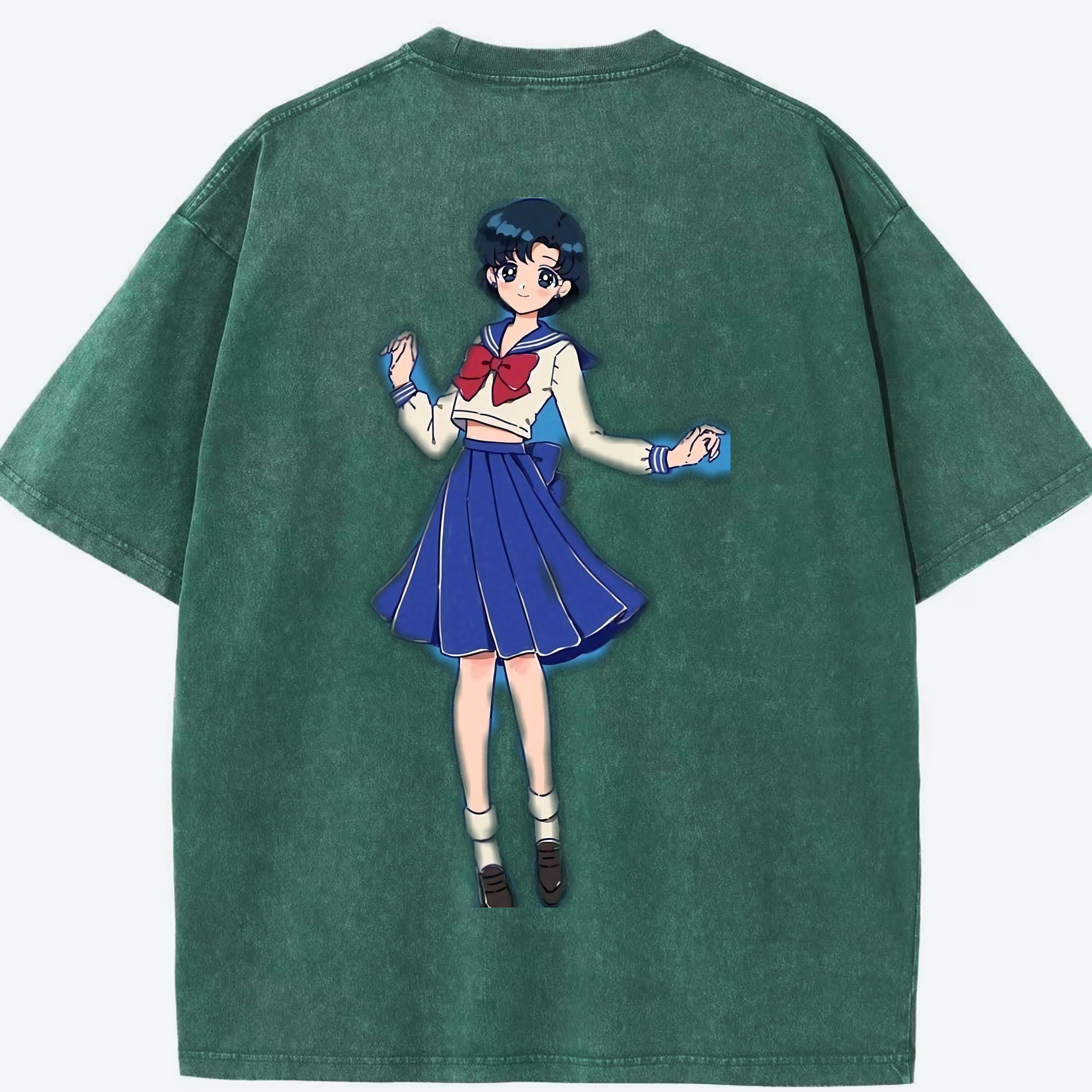 （画像用） 美少女戦士セーラームーン 水野 亜美 みずの あみ Sailor Moon Mizuno Ami 綿100% ヴィンテージ風 半袖Tシャツ（背面プリント）